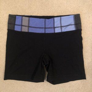 Black spandex with blue waistband